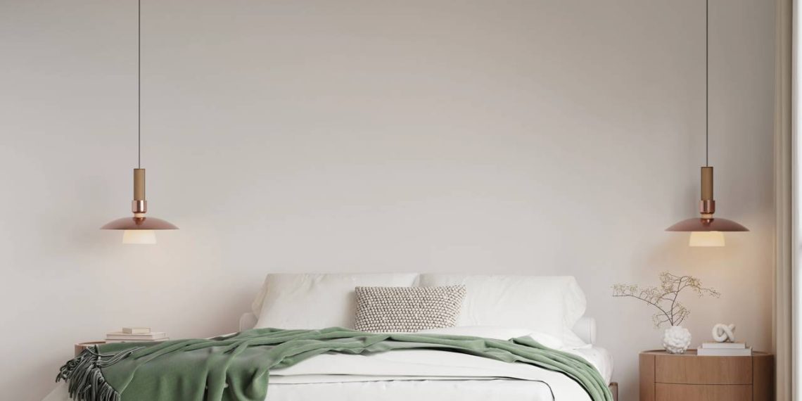 Quarto com lençol verde na cama - Créditos: depositphotos.com / jp_3d