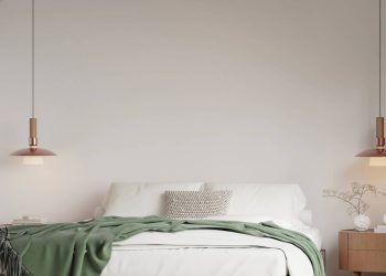 Quarto com lençol verde na cama - Créditos: depositphotos.com / jp_3d
