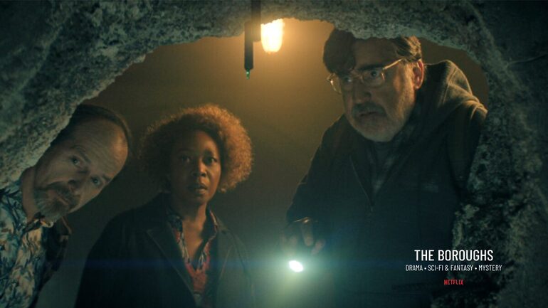 Primeiras imagens oficiais de The Boroughs destacam o clima de mistério e o elenco de peso da nova produção da Netflix. Crédito: Netflix/Reprodução